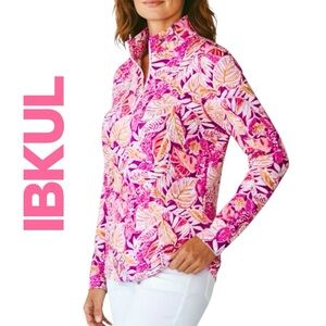 IBKULTop Golf Tennis Pink Tropical Floral Vent/Long Sleeve Mock Shirt Sz 2XL